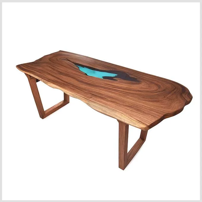 Epoxy Resin Glacial Table - Live Edge Wood