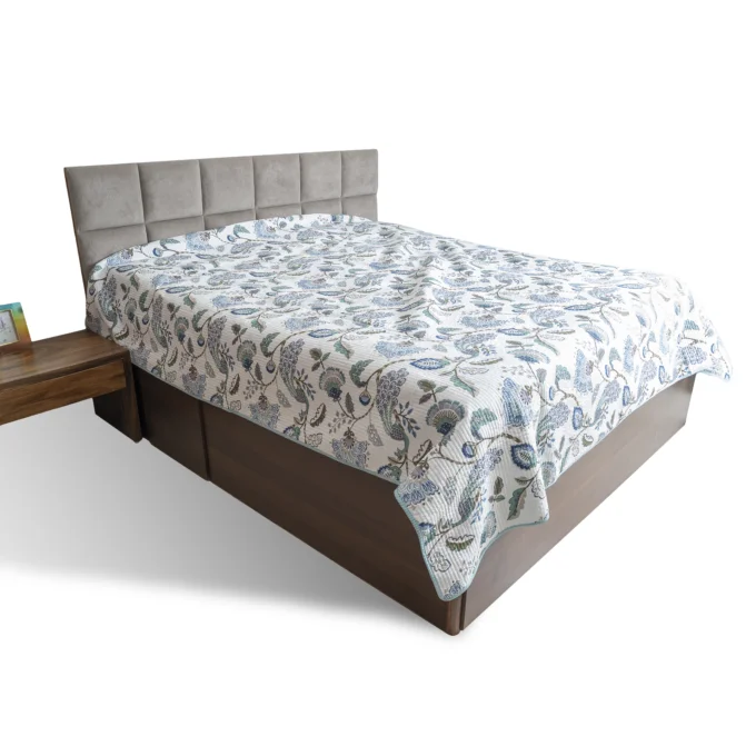 Solid Wood Checkered Upholstered Bed with Storage