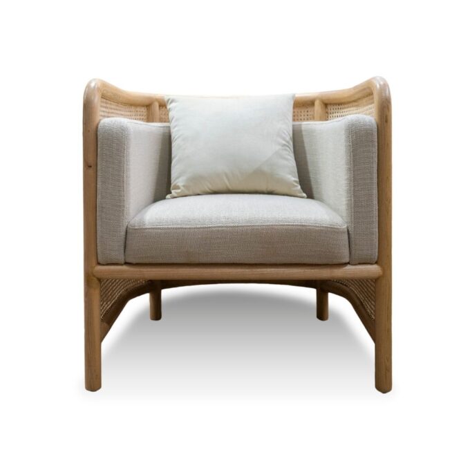 Curved Wooden Lounge Chair with Cane Detailing