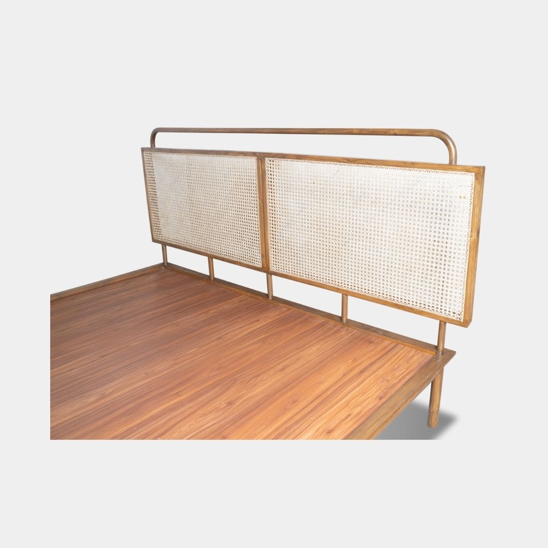 Custom Wooden Cane Back Bed – Teak Wood Elegance 2 Custom Wooden Cane Back Bed – Teak Wood Elegance - Image 2