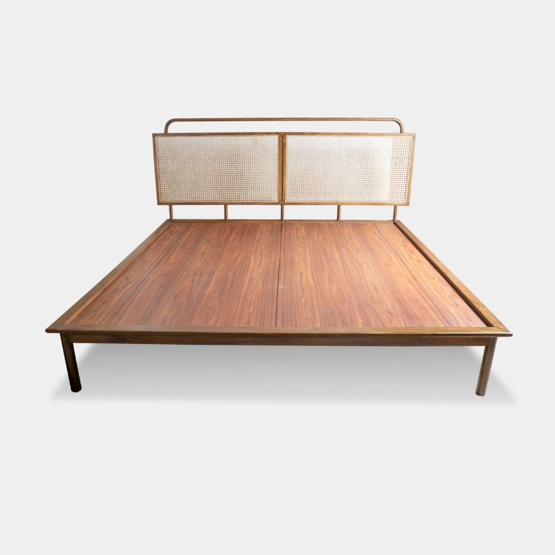 Custom Wooden Cane Back Bed – Teak Wood Elegance 1 Custom Wooden Cane Back Bed – Teak Wood Elegance