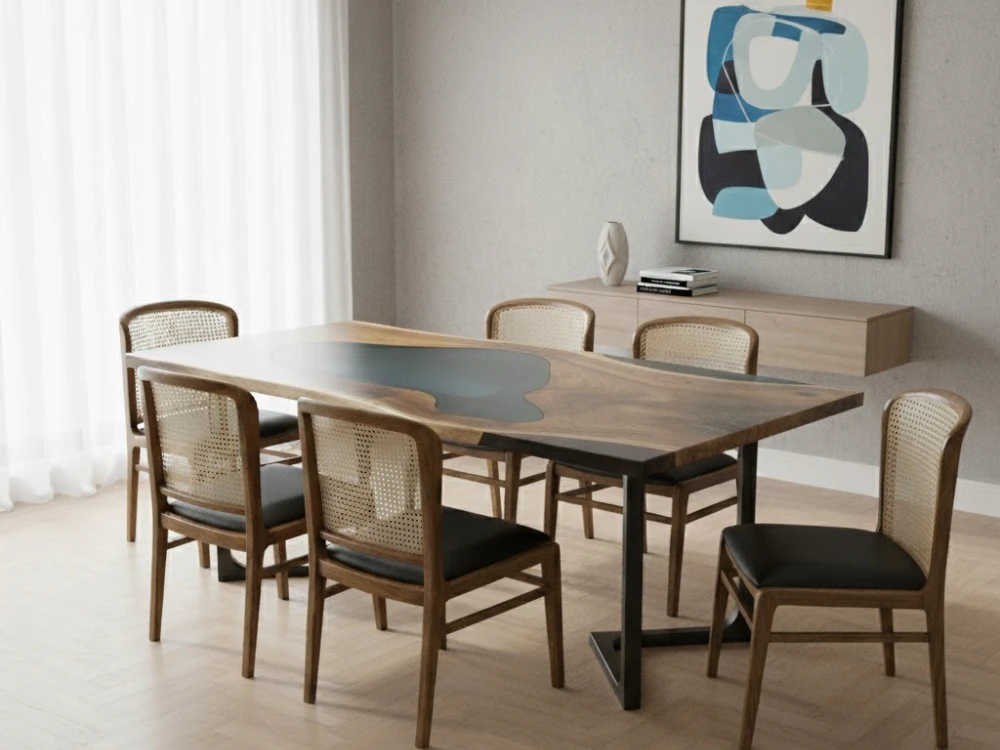 Epoxy Resin Ashy Ocean River Dining Table