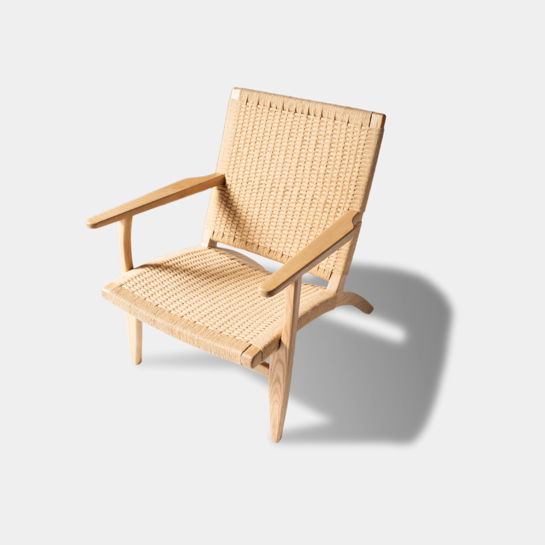 White Jute Balcony Chair - Black and White 1 White jute balcony chair made from ash wood with hand-woven beige jute