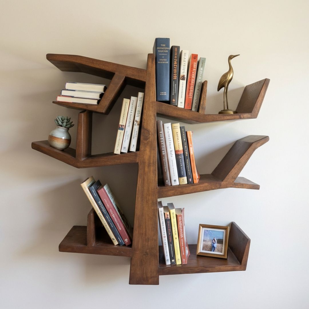 Custom Made Tree Bookshelf – Small Wall Mounted Storage Rack 2 Custom Made Tree Bookshelf – Small Wall Mounted Storage Rack - Image 2