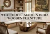 warm modern living room with handcrafted Made in India wooden furniture