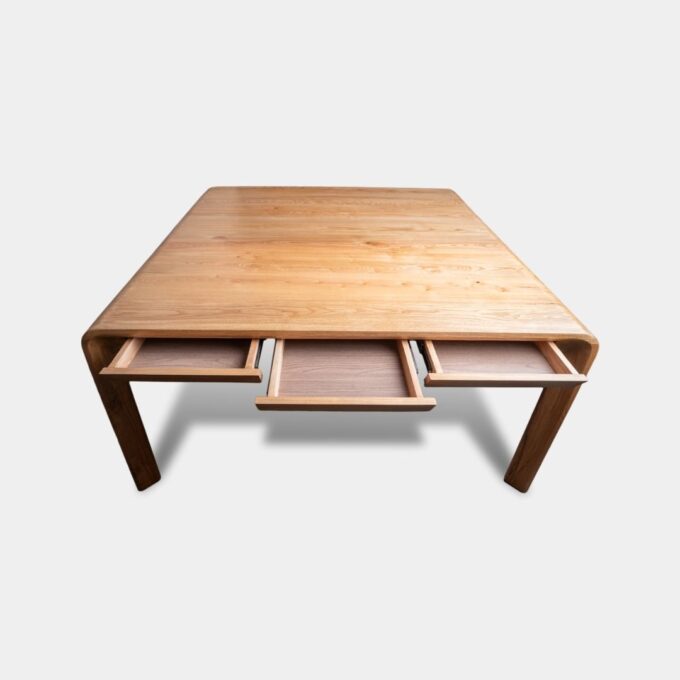square angled table in solid wood modern geometric furniture design