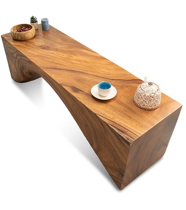 Custom Curved Wave Solid Wood Log Bench