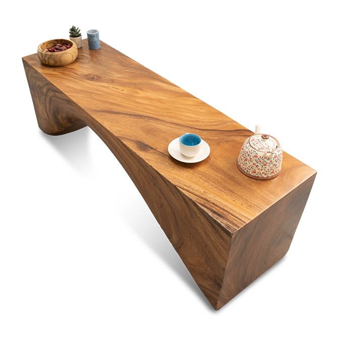 Custom Curved Wave Solid Wood Log Bench