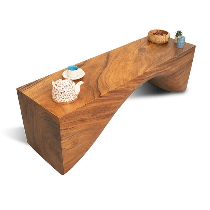 Custom Curved Wave Solid Wood Log Bench - Image 2