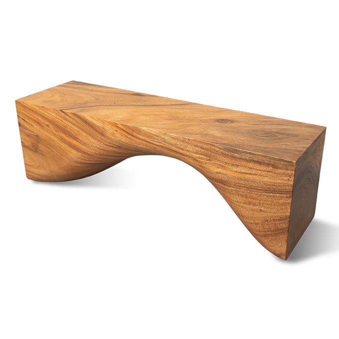 Custom Curved Wave Solid Wood Log Bench - Image 5