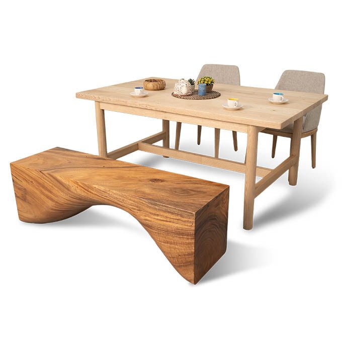 Custom Curved Wave Solid Wood Log Bench - Image 6