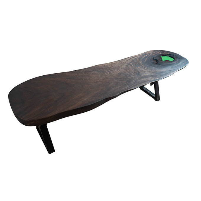 Epoxy Resin Green Bean Bench Live Edge Wood - Image 2