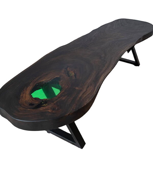 Epoxy Resin Green Bean Bench Live Edge Wood