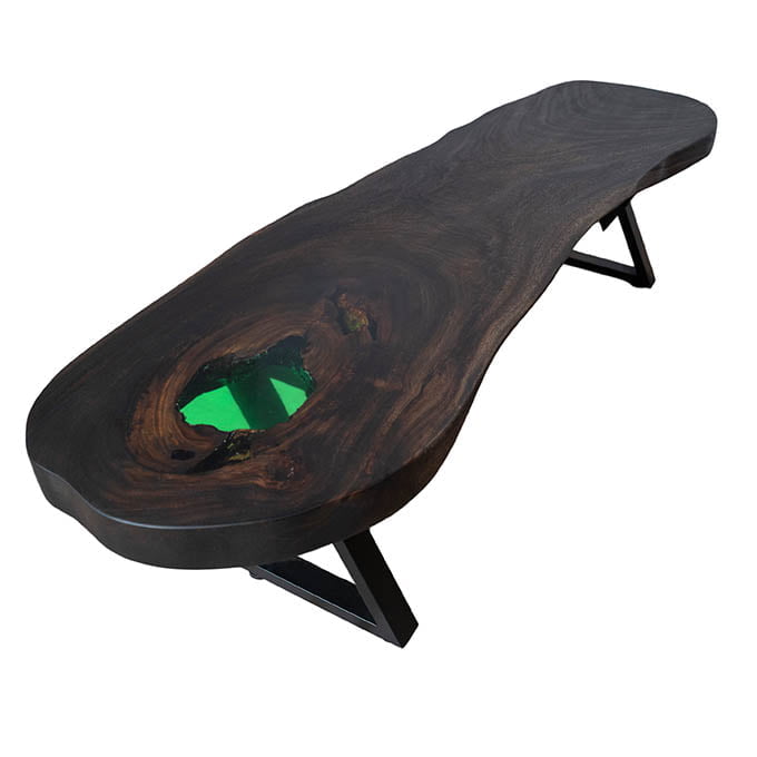 Epoxy Resin Green Bean Bench Live Edge Wood