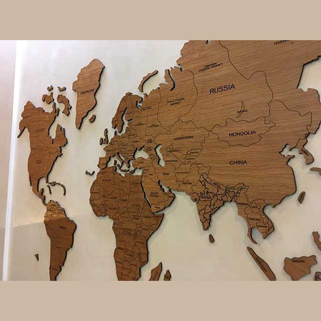 2D Wooden World Map Wall Art with Names – Veneer Decor - Image 2