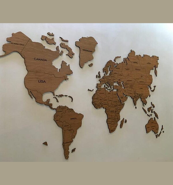 2D Wooden World Map Wall Art with Names – Veneer Decor