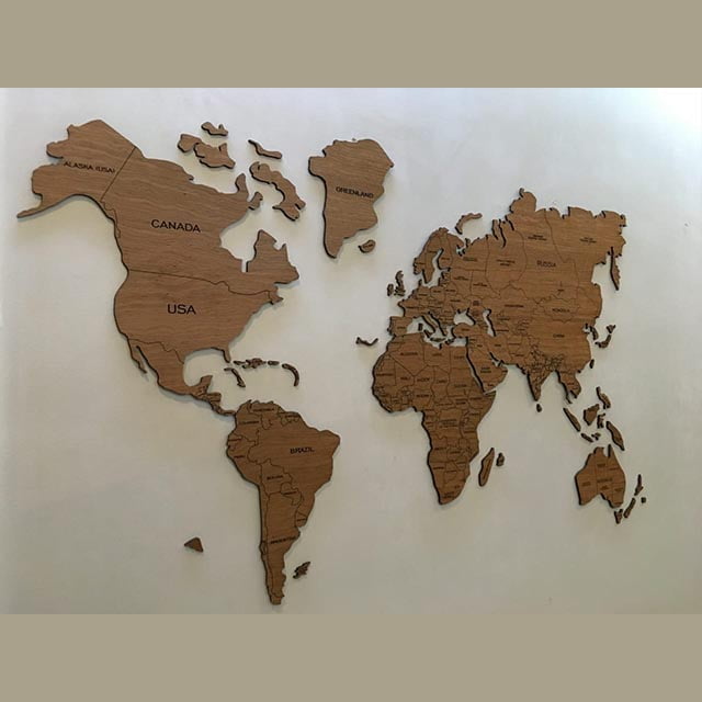 2D Wooden World Map Wall Art with Names – Veneer Decor