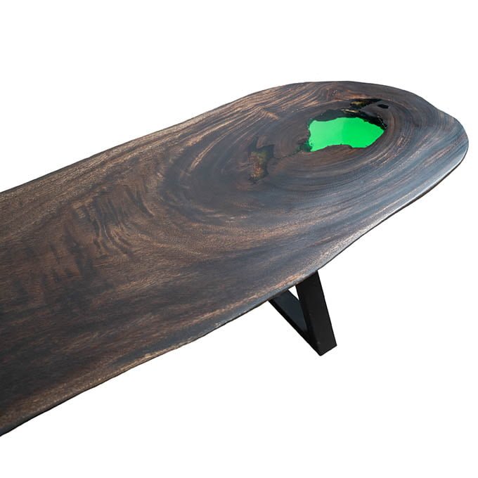 Epoxy Resin Green Bean Bench Live Edge Wood - Image 6