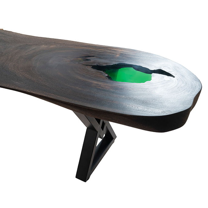 Epoxy Resin Green Bean Bench Live Edge Wood - Image 4