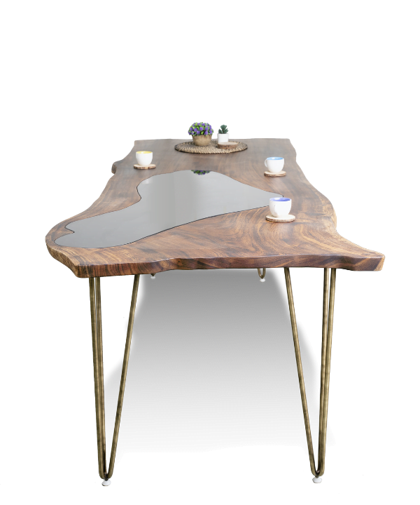 Epoxy Resin Black Lake Dining Table - Live Edge Wood