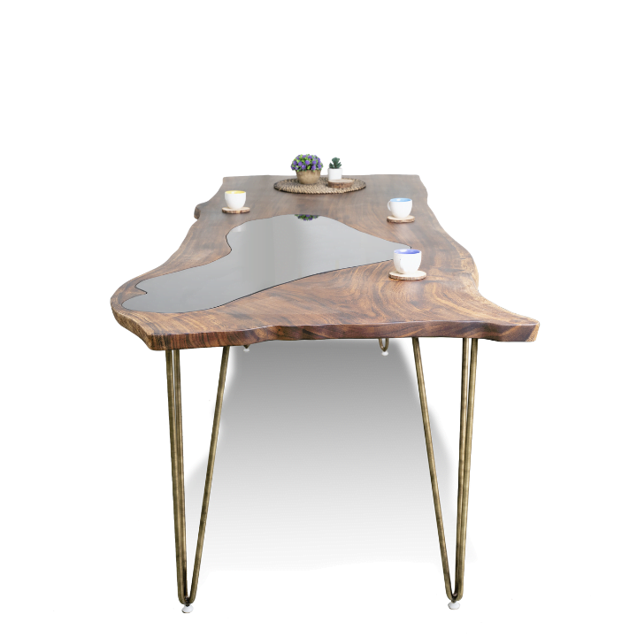 Epoxy Resin Black Lake Dining Table - Live Edge Wood