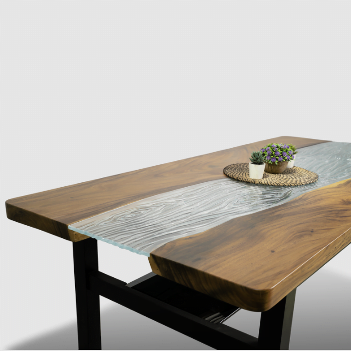 Live Edge Wooden Glass River Table - Image 5