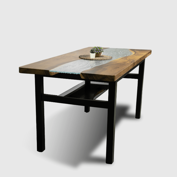 Live Edge Wooden Glass River Table