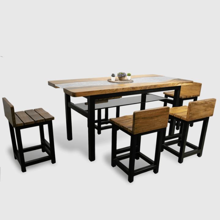 Live Edge Wooden Glass River Table - Image 6