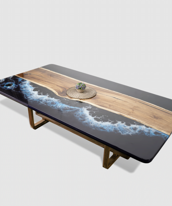 Epoxy Resin Midnight Ocean Dining Table - Live Edge Wood