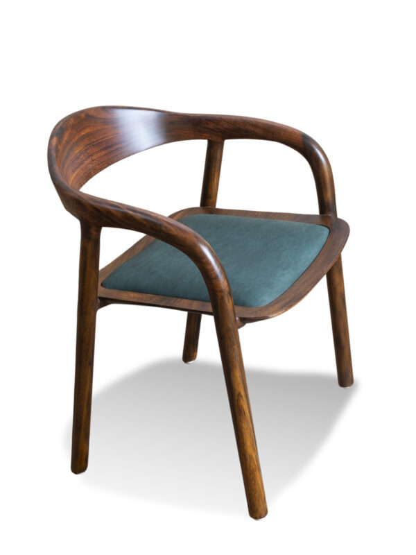 Live Edge Sleak Peak Solid Wood Cushioned Chair – Charcoaled Finish