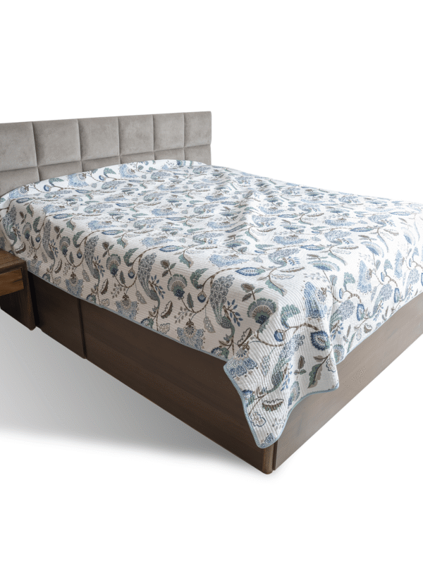 Solid Wood Checkered Upholstered Bed with Storage