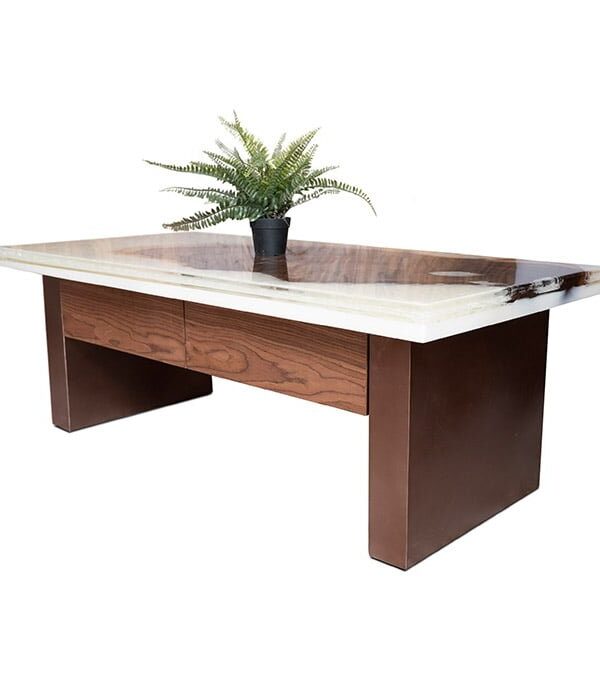 Custom Epoxy Resin Office Table - Live Edge Wood
