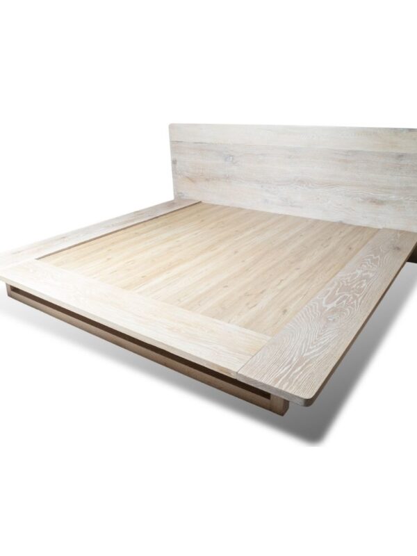 Custom Made Antique Oak Whitened Bed with Floating Frame
