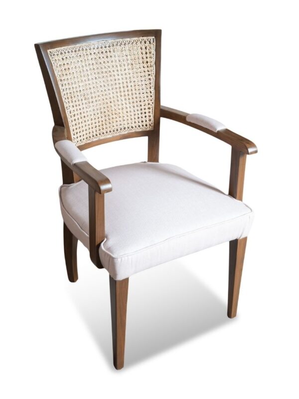 Custom Made Wooden Chair with Armrest – Elegant Cane Back Design