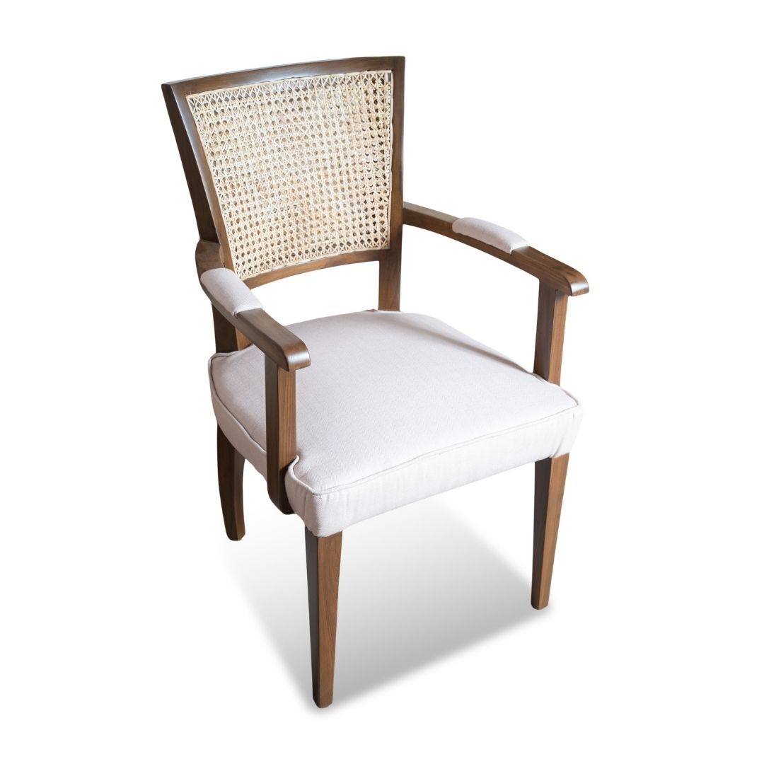 Custom Made Wooden Chair with Armrest – Elegant Cane Back Design