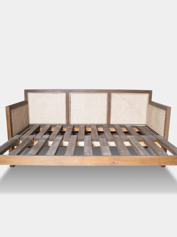Solid Wood Convertible Sofa Bed with Cane Work