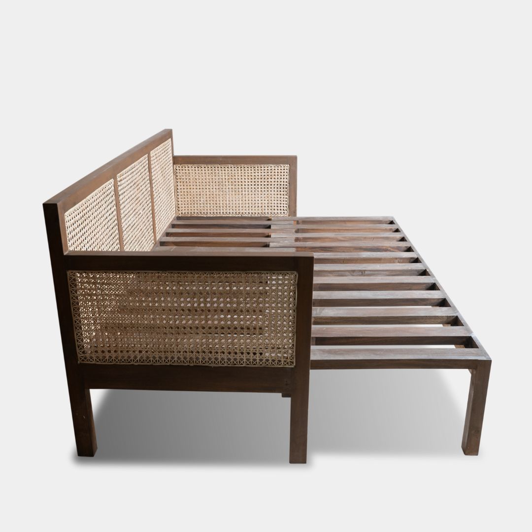Solid Wood Convertible Sofa Bed with Cane Work - Image 3