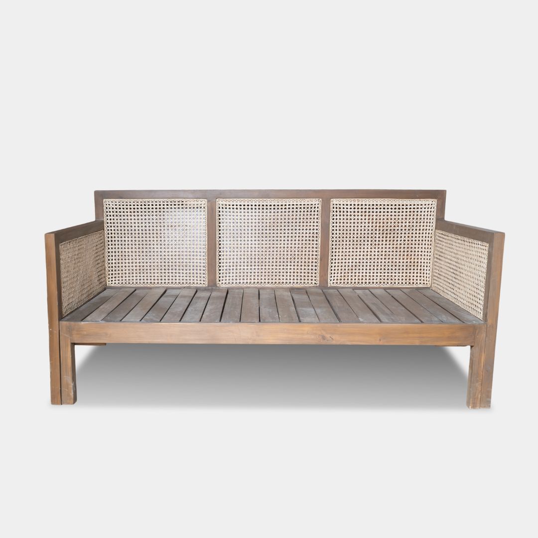 Solid Wood Convertible Sofa Bed with Cane Work - Image 4