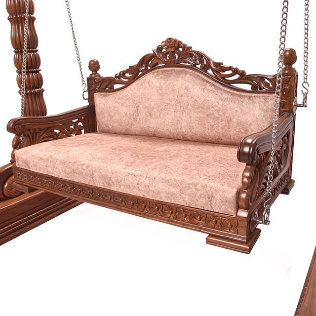 Ethnic Carved Wooden Swing Jhula with Peacock Design - Image 3