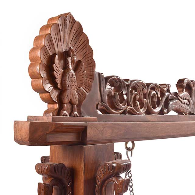 Ethnic Carved Wooden Swing Jhula with Peacock Design - Image 6