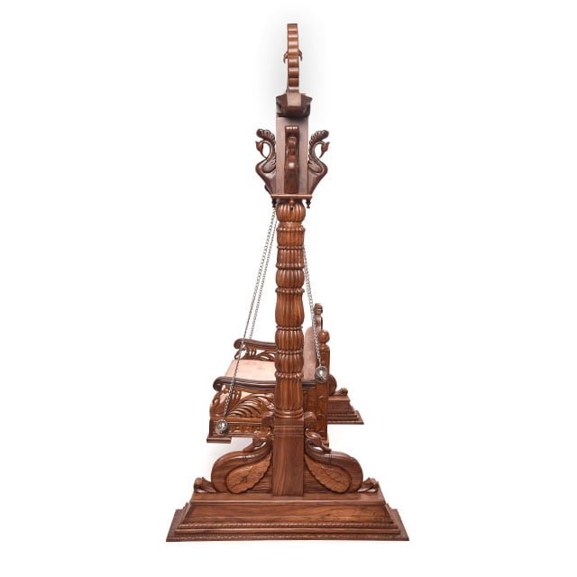 Ethnic Carved Wooden Swing Jhula with Peacock Design - Image 2