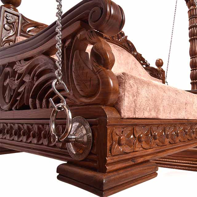 Ethnic Carved Wooden Swing Jhula with Peacock Design - Image 4