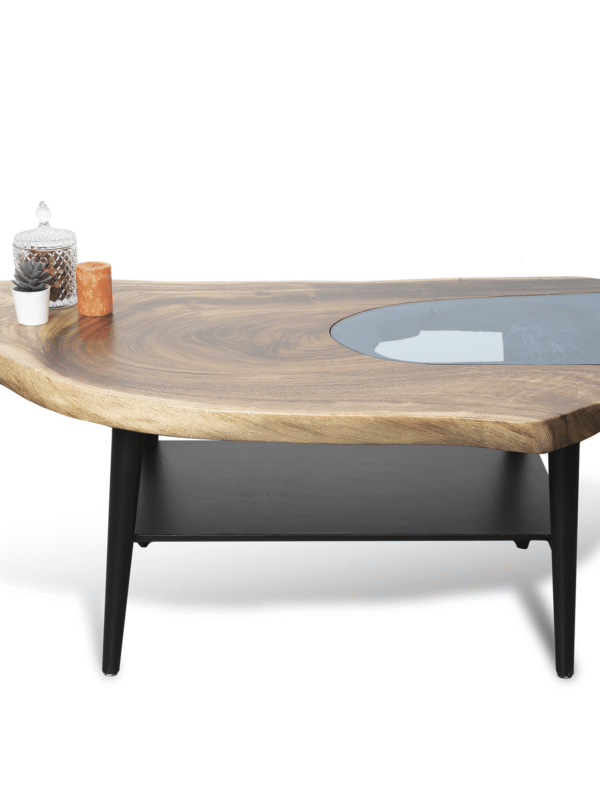 Live Edge Coffee Table with Paper Shelf