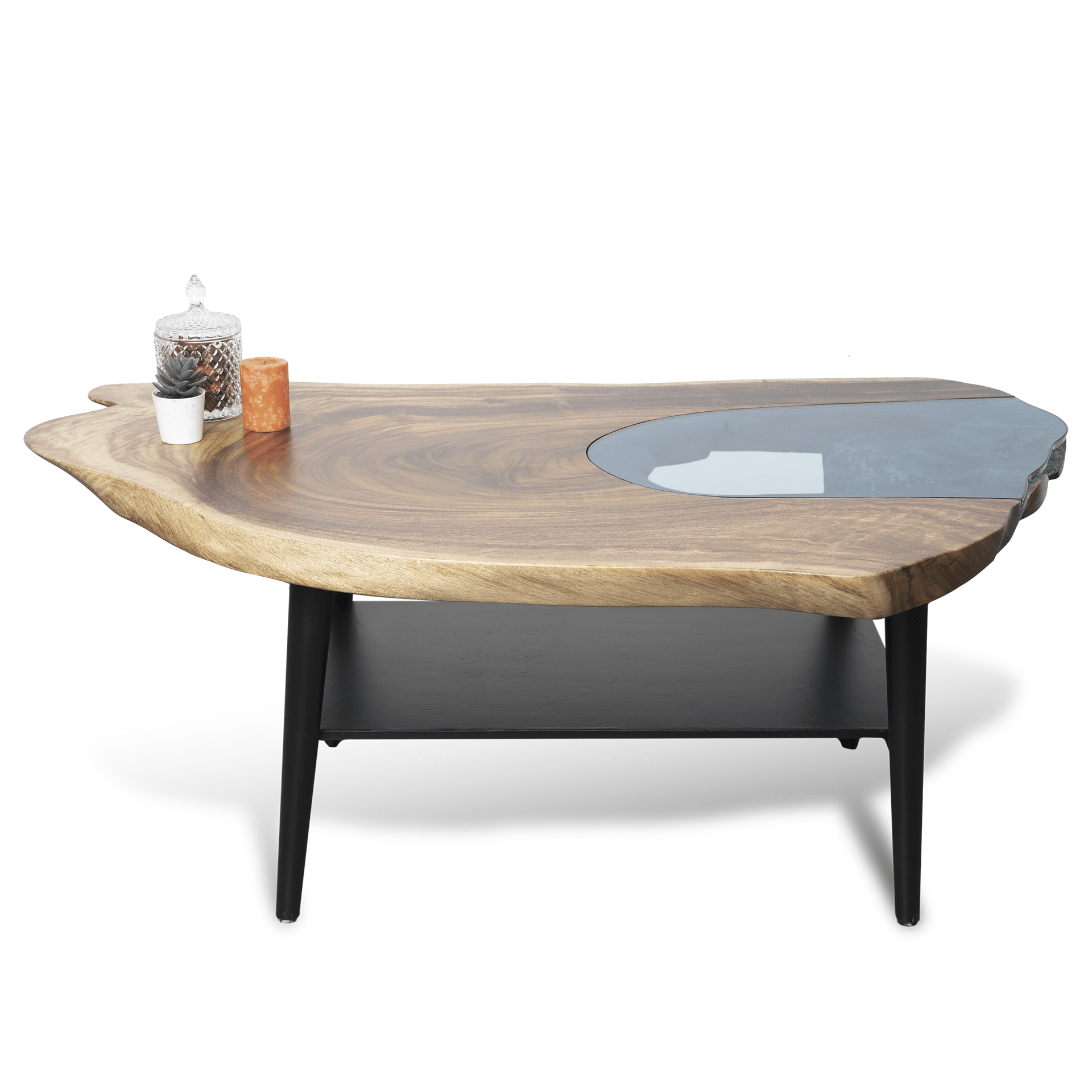 Live Edge Coffee Table with Paper Shelf