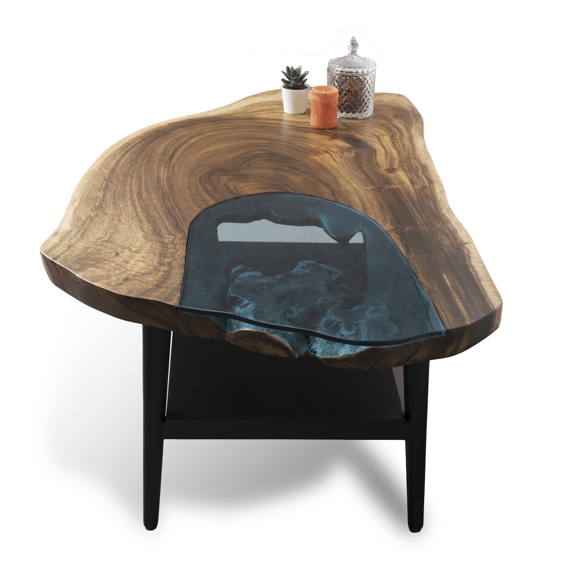 Live Edge Coffee Table with Paper Shelf - Image 6