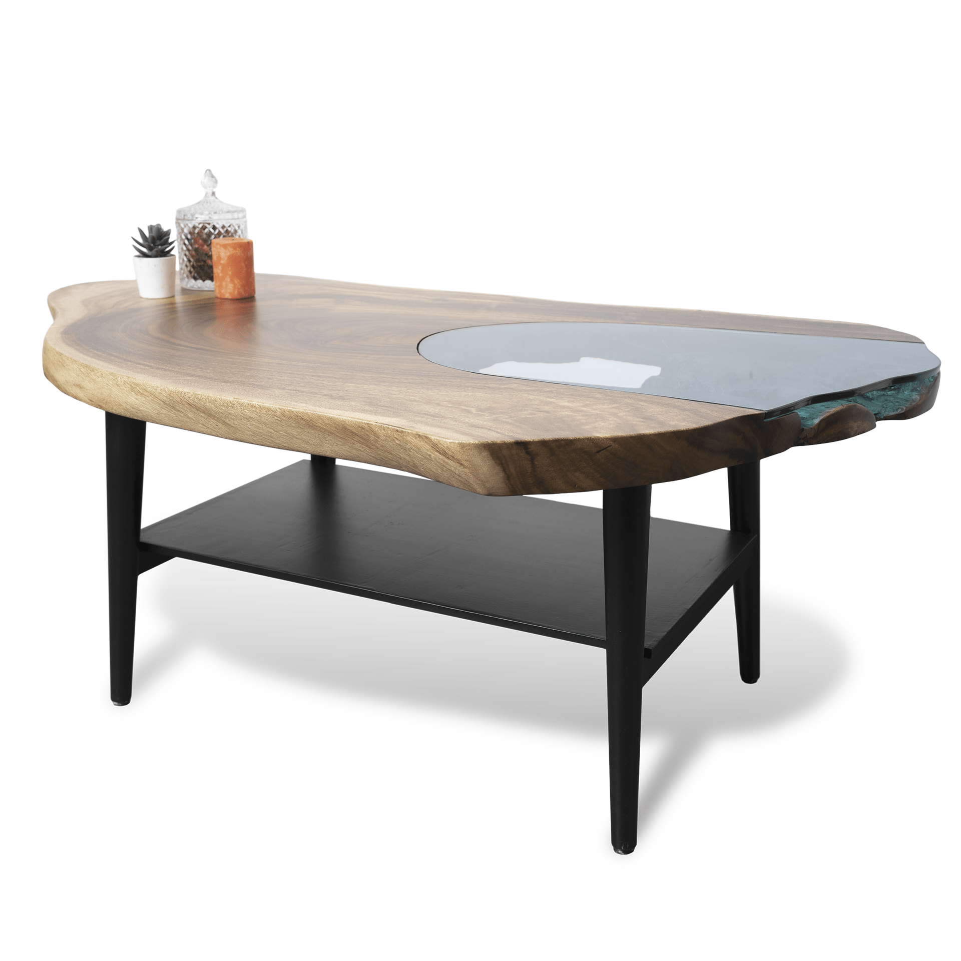 Live Edge Coffee Table with Paper Shelf - Image 2