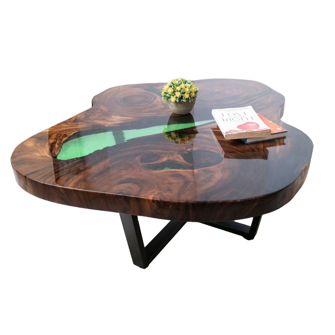 Epoxy Resin Green Bean Coffee Table - Live Edge Wood
