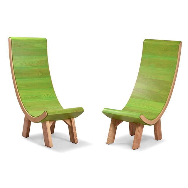 Solid Wood Green Lounge Chair - Curve Backrest