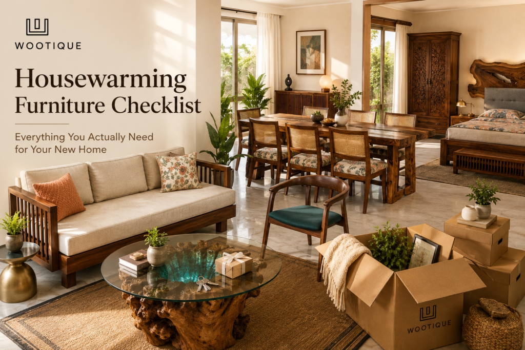 Housewarming Furniture Checklist with handcrafted wooden furniture by Wootique