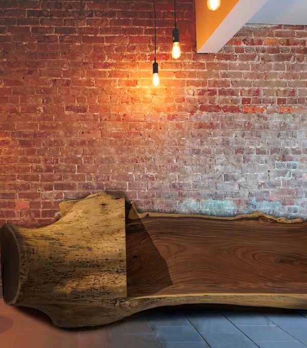 Handcrafted Live Edge Carved Wooden Log Bench